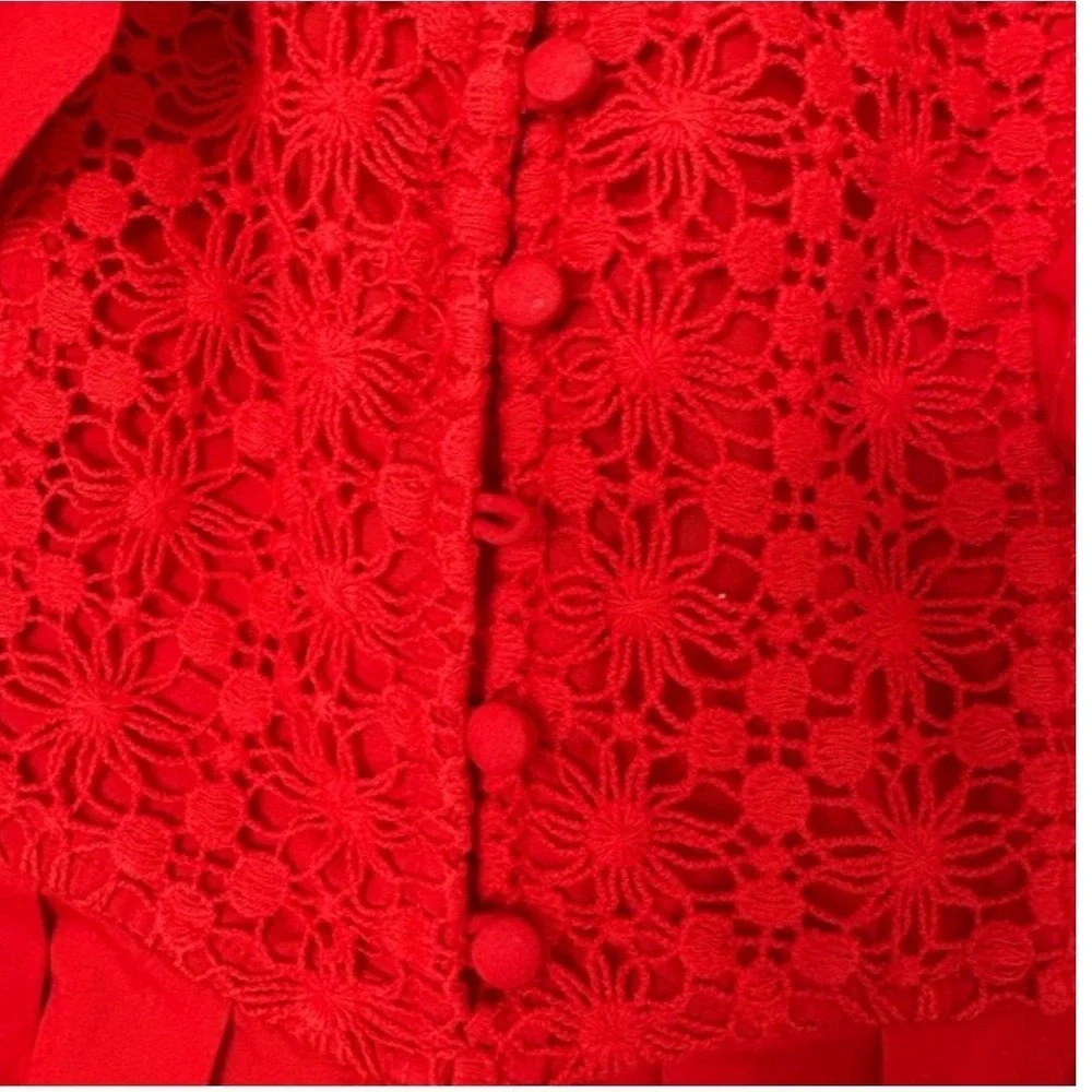 Free People Half Moon Ruffle Mini Dress Red Sz M‎ Tuxedo Crochet Boho Roulette